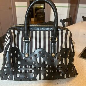 Henri Bendel Black and Brown Striped Satchel